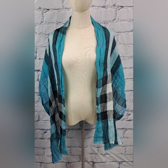 Burberry Women's Scarf Nova Check Linen Cotton 72" x 18" - Picture 1 of 12